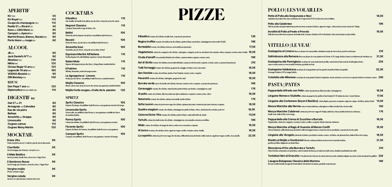 Aperçu du menu à emporter Il Basilico